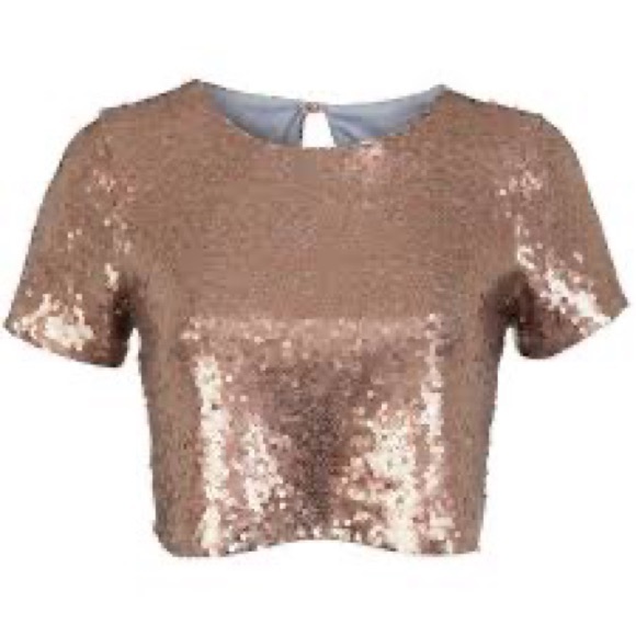 Sequin Bronze Crop-Top Short-Sleeve - Picture 1 of 5